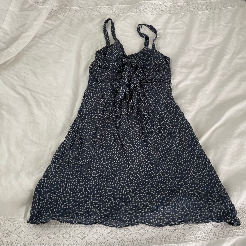 J.crew Sz 6 swirling Dots Dress Size 4 Navy White Silk Wool Blend 36885 blue
